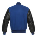 Navy Blue Body Black Leather Sleeves Jacket Varsity Jacket Custom Made Jacket