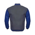 Gray Body Blue Leather Sleeves Jacket Varsity Jacket Custom Made Jacket