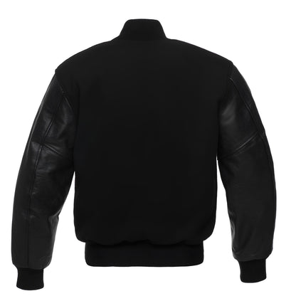 Black Body Black Leather Sleeves Jacket Varsity Jacket Custom Made Jacket