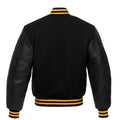 Black Blue Body Black Leather Sleeves Jacket Varsity Jacket Custom Made Jacket