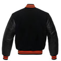 Black Blue Body Black Leather Sleeves Jacket Varsity Jacket Custom Made Jacket